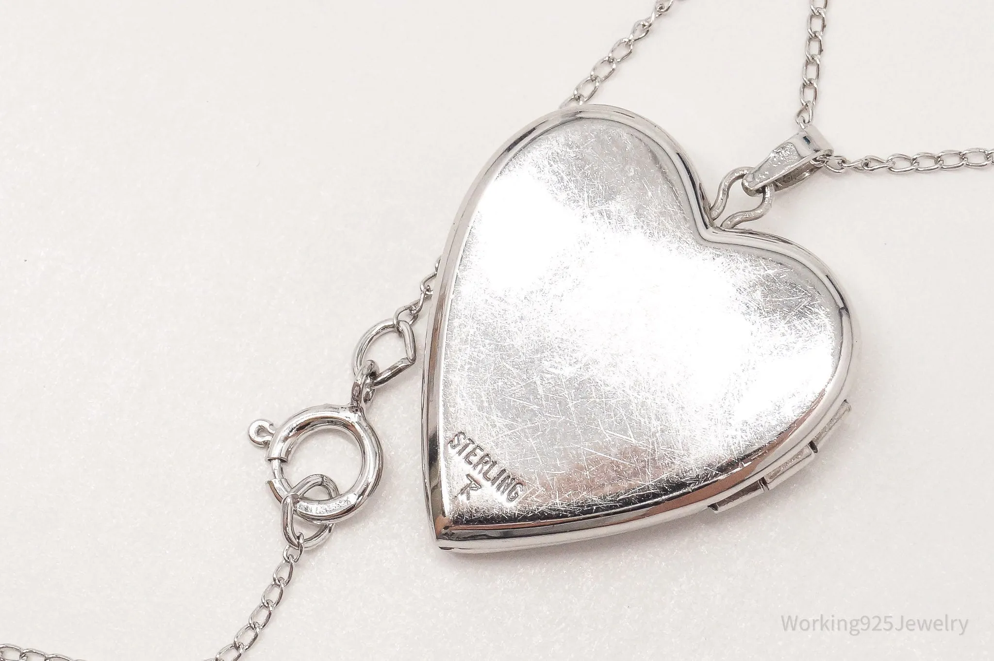 Vintage Heart Picture Locket Sterling Silver Necklace 18"