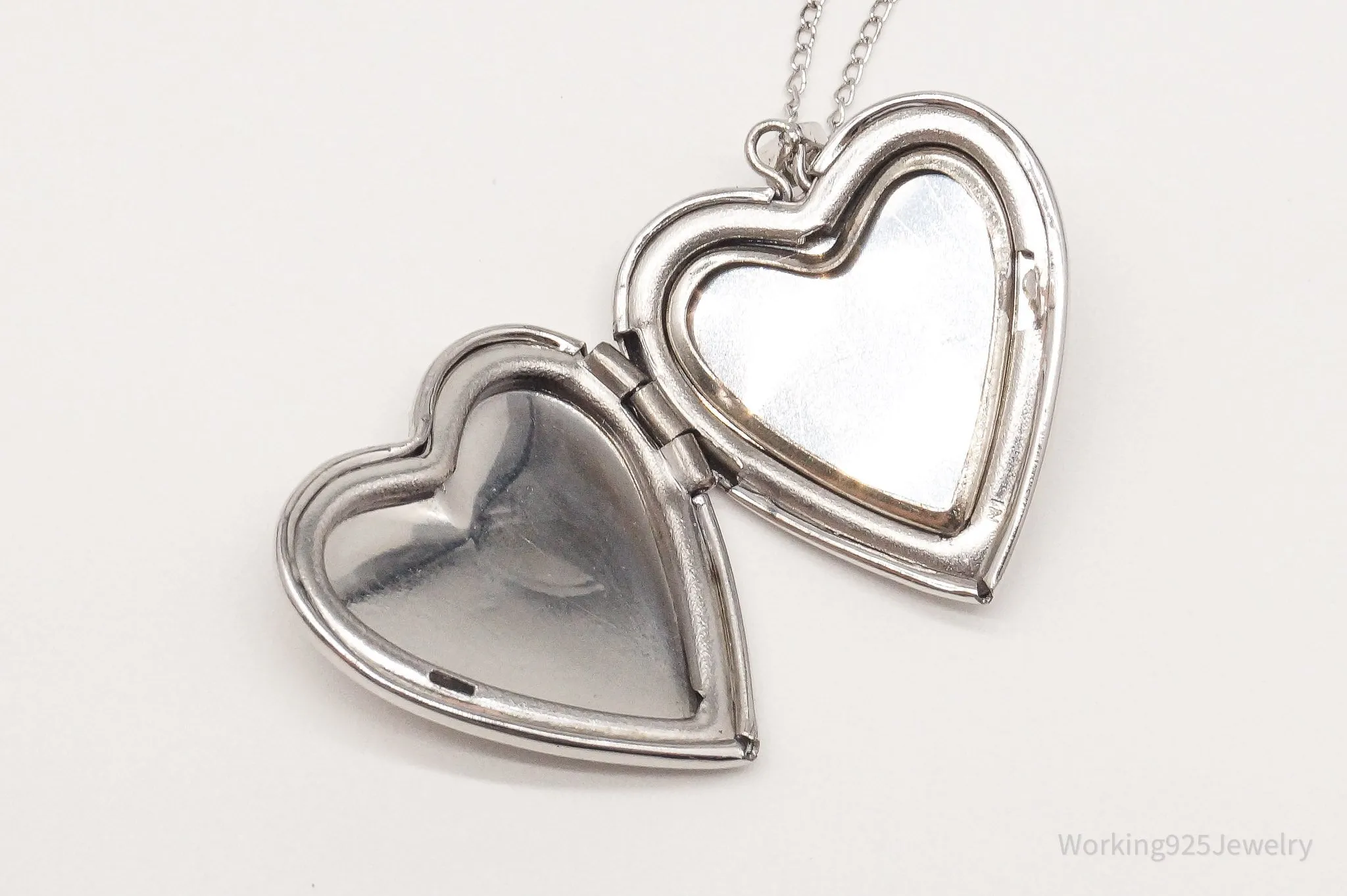 Vintage Heart Picture Locket Sterling Silver Necklace 18"