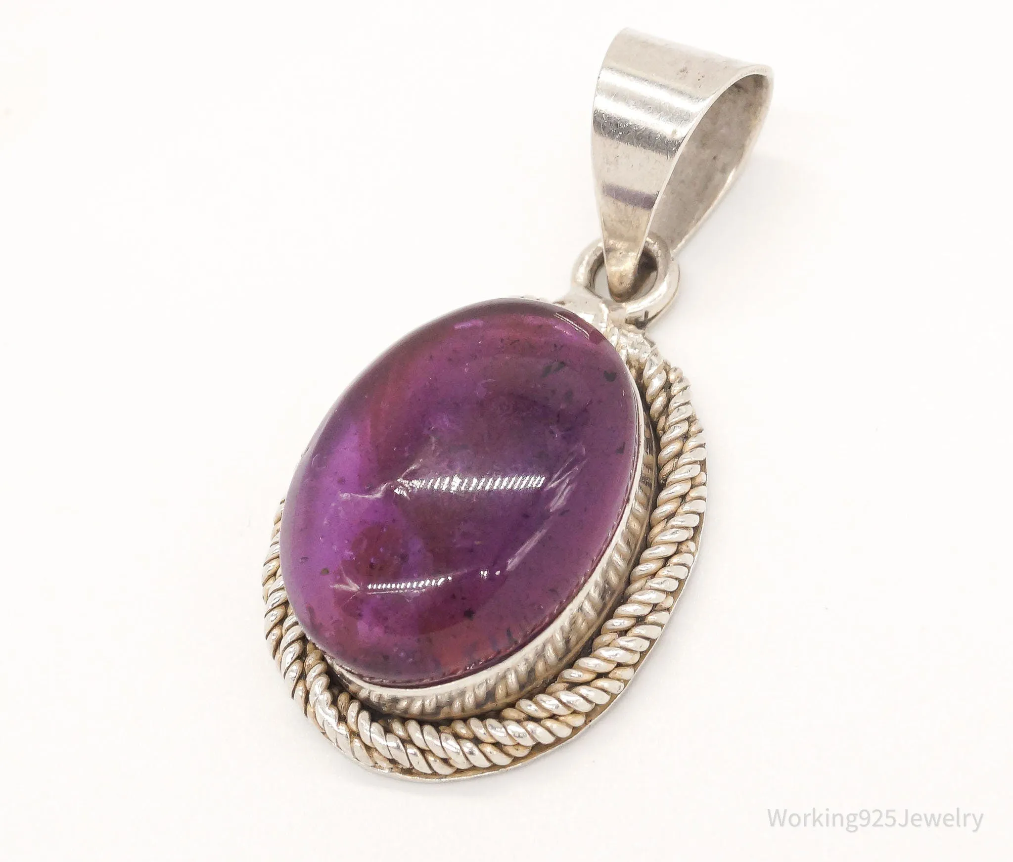 Vintage Large Amethyst Mexico Sterling Silver Pendant