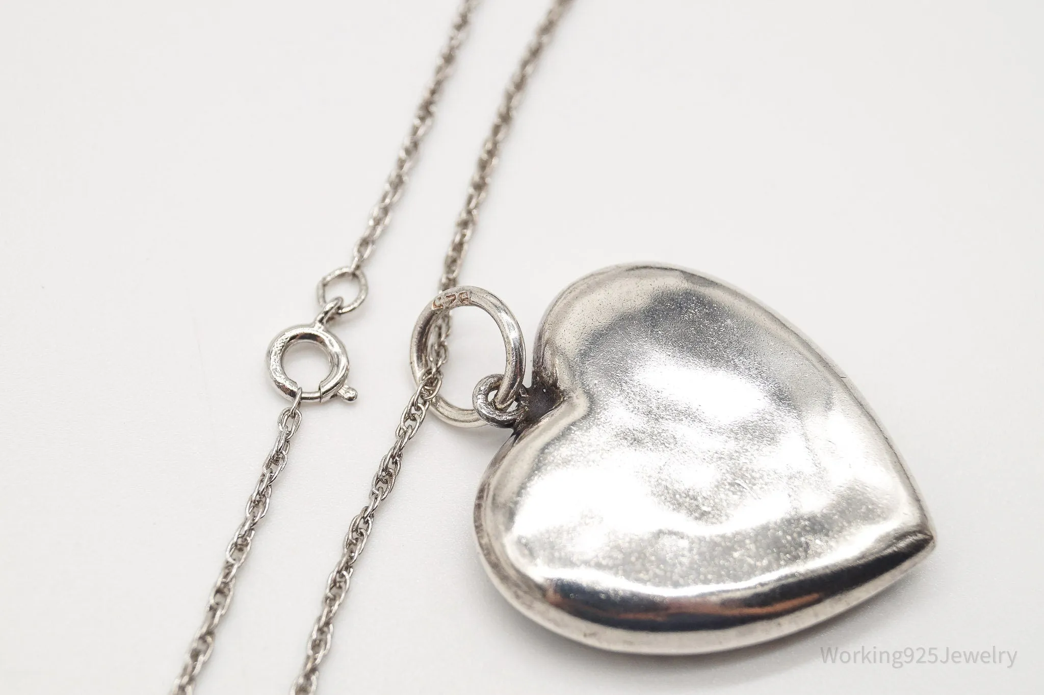 Vintage Large Puffy Heart Mother Charm Sterling Silver Necklace