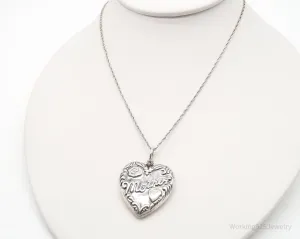 Vintage Large Puffy Heart Mother Charm Sterling Silver Necklace