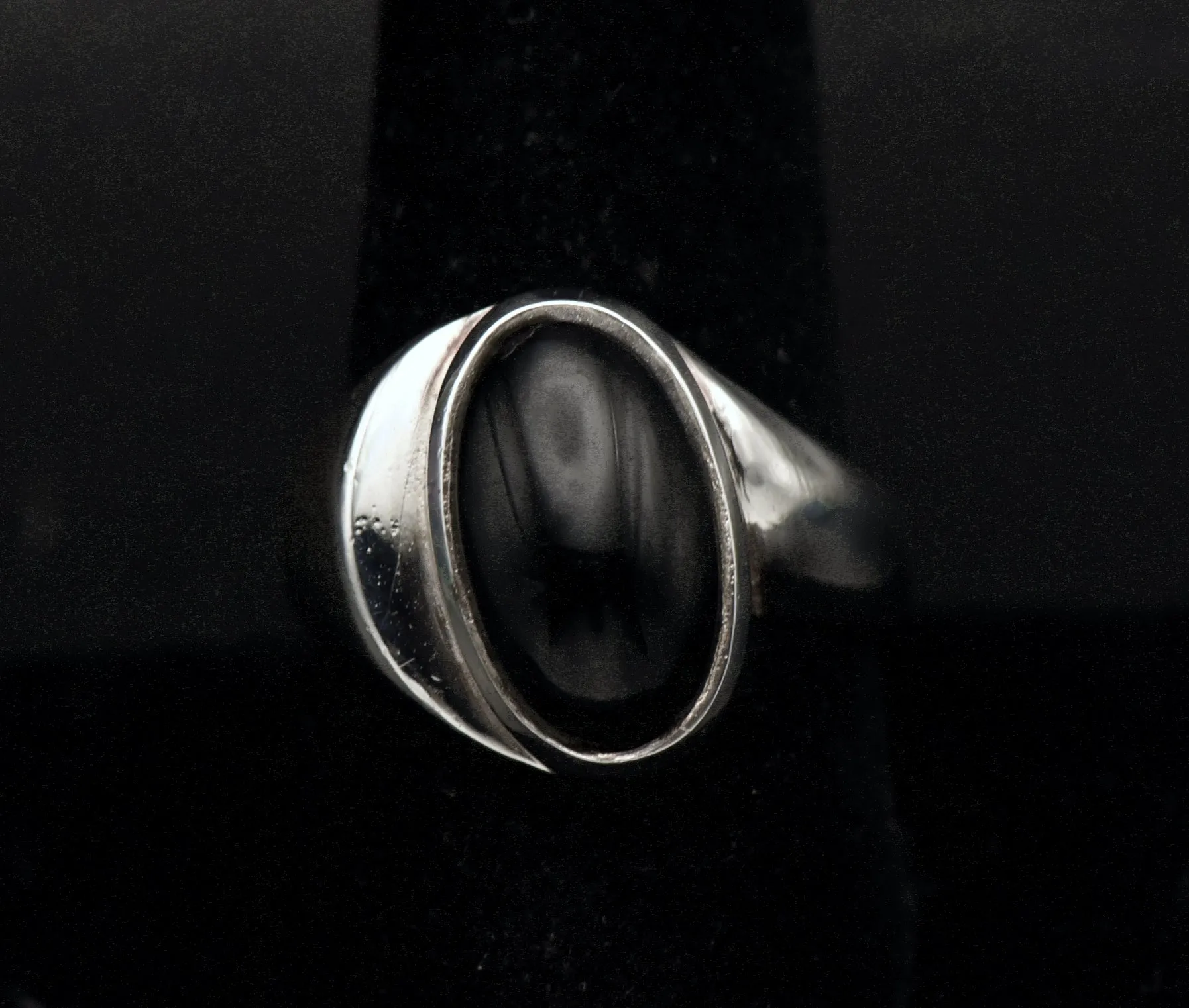 Vintage Sterling Silver Black Onyx Abstract Ring - Size 9