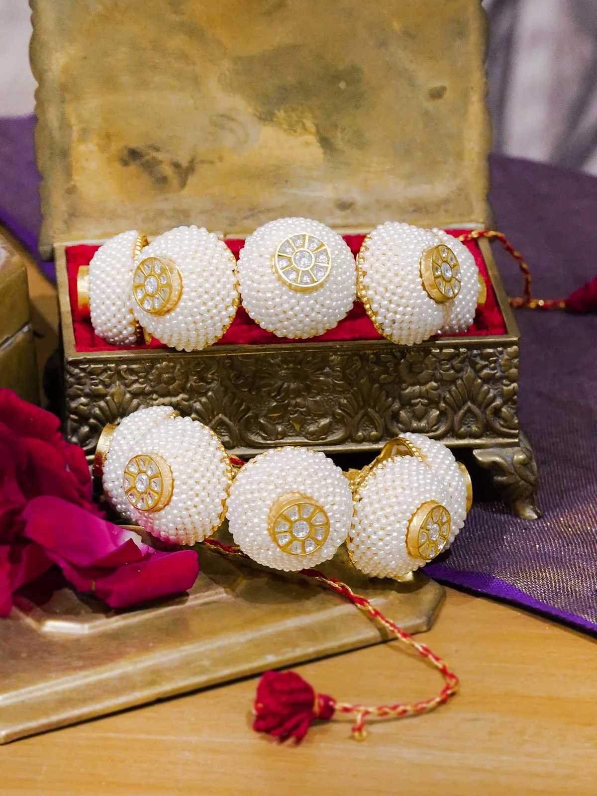 White Color Gold Plated Jadau Kundan Bangles - MB143