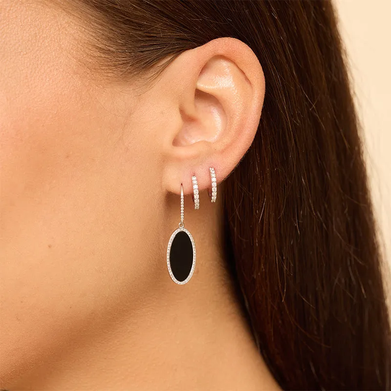 White Gold Onyx Inlay Oval Drop Earrings with Diamonds