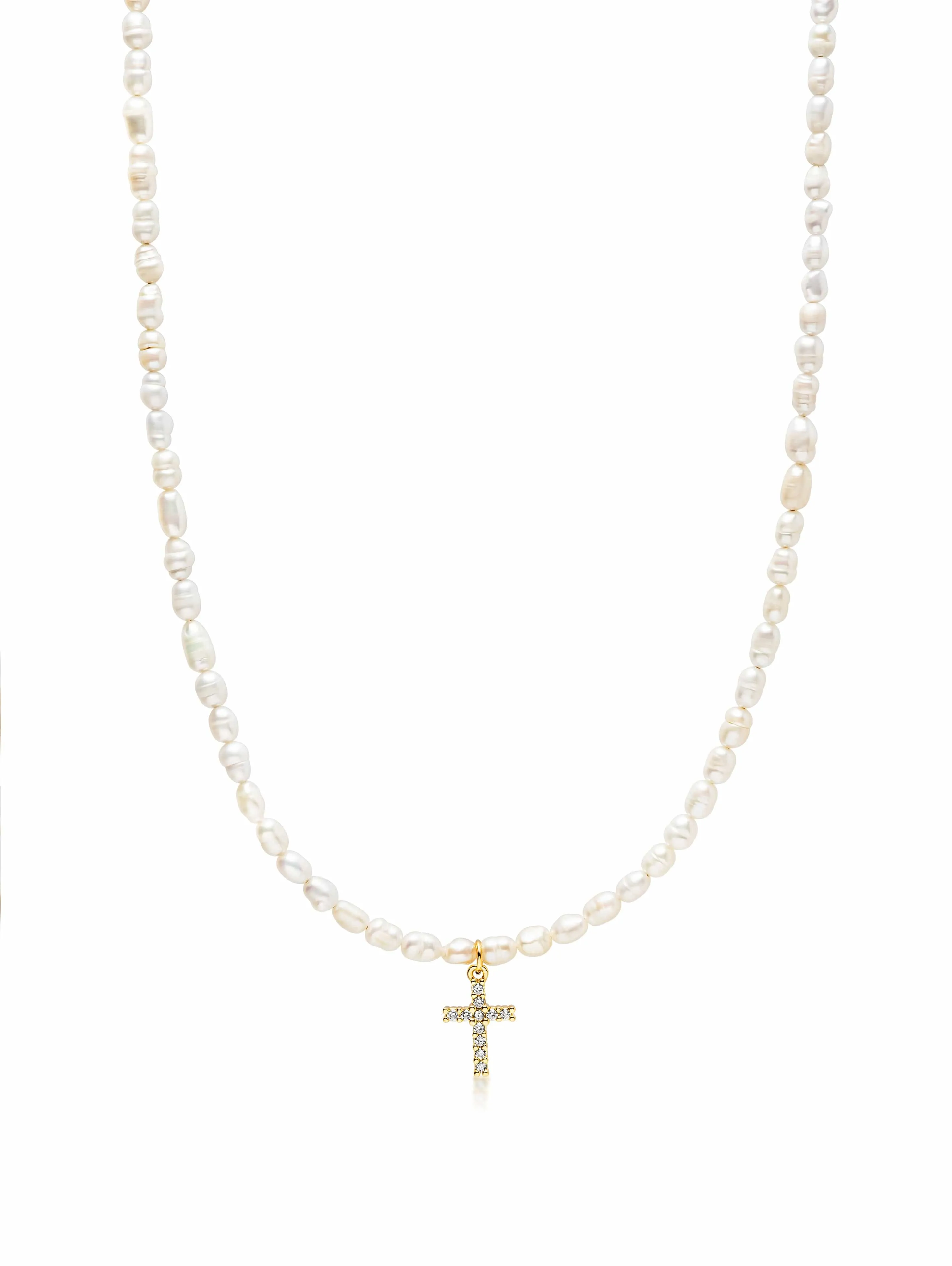 Women's Mini Pearl Choker with Cross