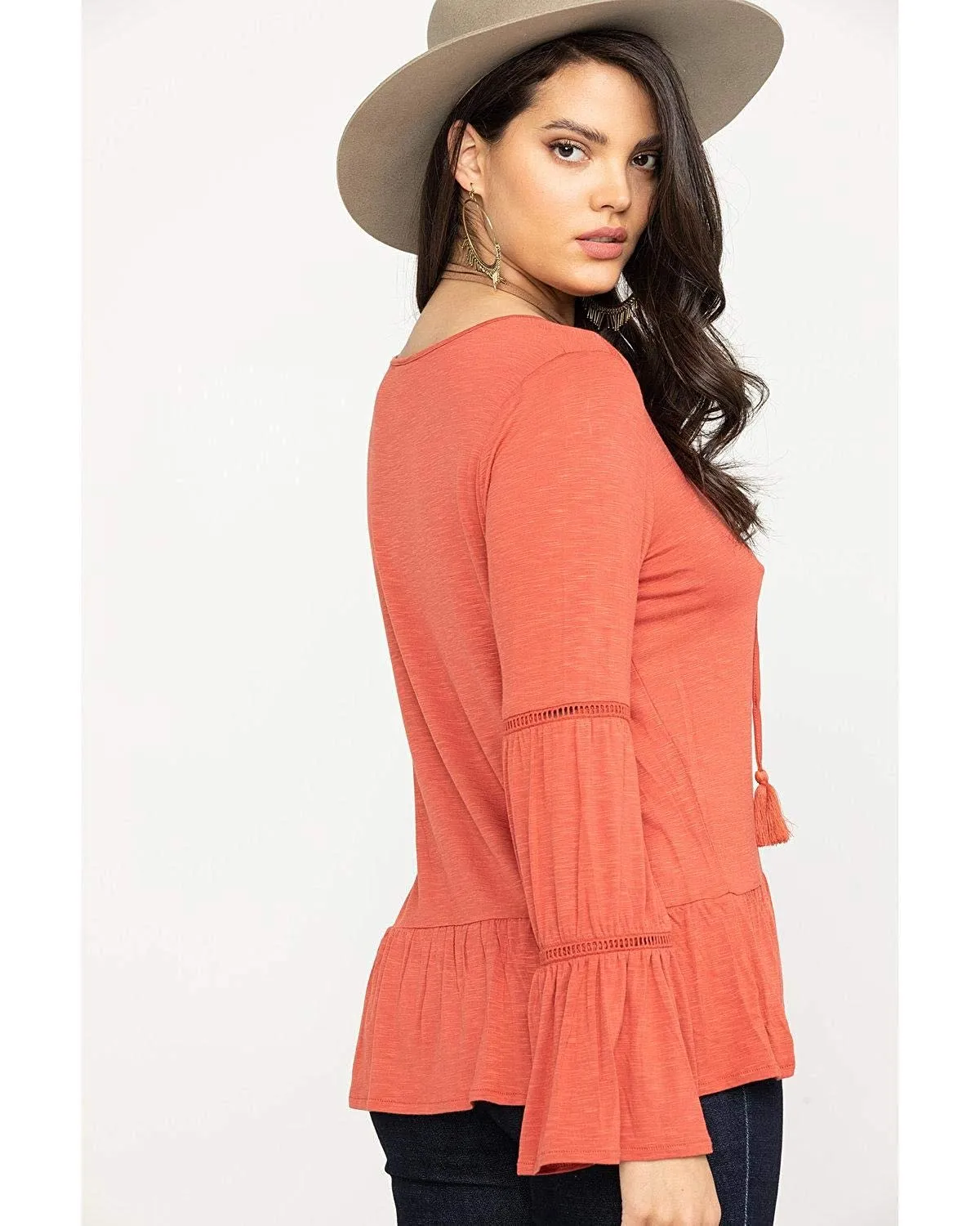 Wrangler Women's Coral Knit Tiered Peasant Top