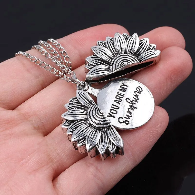 You Are My Sunshine Flower Necklace For Women Open  Locket Sunflower Pendant Necklace